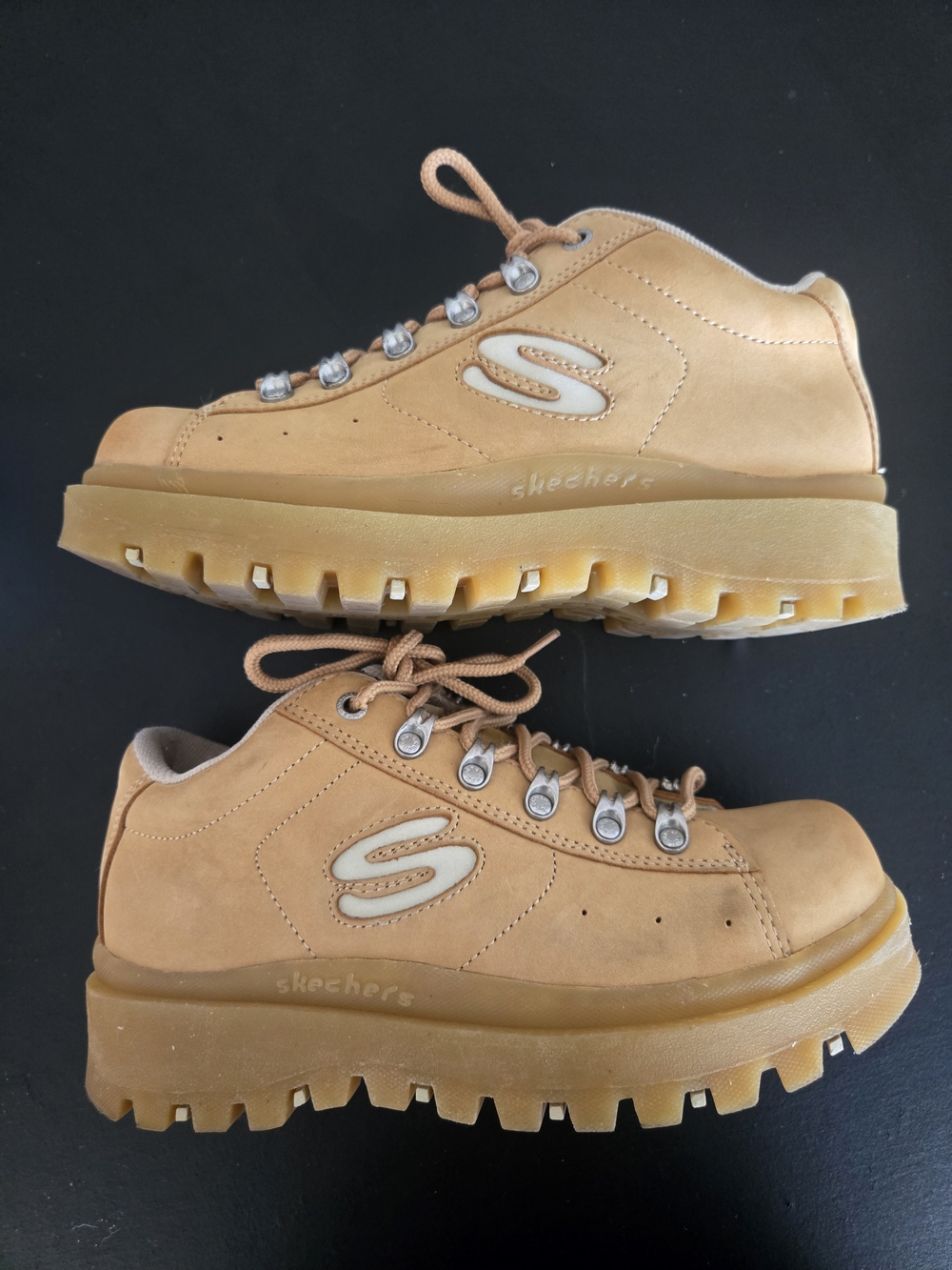 VTG 90s Y2K Skechers Jammers Chunky Platform Boots Wheat Tan 8.5
